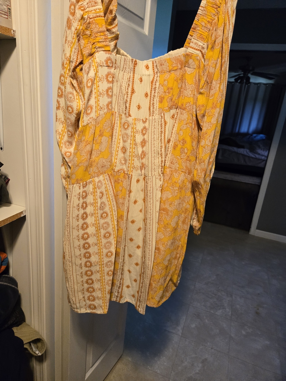 Boho Yellow Cream Patchwork Midi Dress